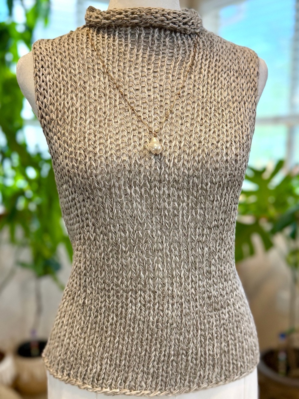 Eileen Fisher 100% Linen Gray Chunky Knit Sleeveless Cowl Sweater Top S - Picture 2 of 9